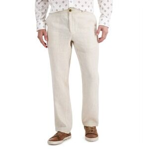 Club Room Dress Pants Mens 34x30 Natural Khaki Linen Flat Front Casual Trouser